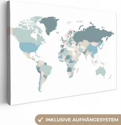 Produktbild von OneMillionCanvasses® - Leinwandbilder - 150x100 cm, Weltkarte - Pastell - Weiß, Wandbilder Kunstdruck Wanddekoration