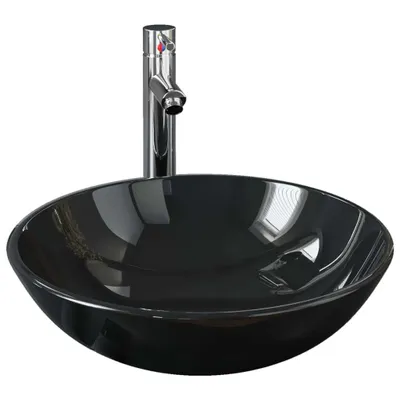 Produktbild von vidaXL Badezimmer Waschbecken mit Wasserhahn Ablaufgarnitur Schwarz
