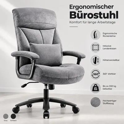 Produktbild von CRELIV -XXL Bürostuhl bis 200 kg, ergonomischer Chefsessel mit breitem Sitz, Lendenkissen, höhenverstellbar, 360° drehbar Grau, KI-generiertes Bild