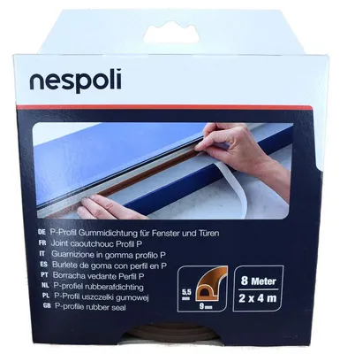 Produktbild von Nespoli Fenster- und Türdichtung mit P-Profil je 4 m, 9 x 5,5 mm, braun, 2 Stück