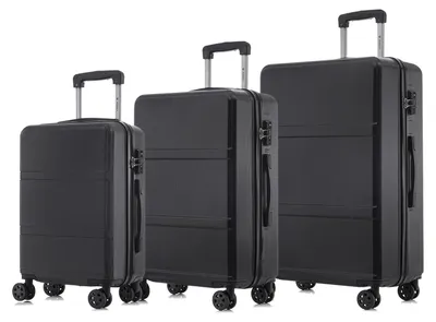 Image de Ensemble de valises, cadenas TSA, roulettes pivotantes à 360°, couleur noire (tailles : 20, 24 et 28 pouces)