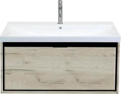 Produktbild von Sanox Badmöbel-Set Loft BxHxT 101 x 52,5 x 46 cm Frontfarbe craft oak mit Waschtisch Keramik weiß Griff chrom 84747360