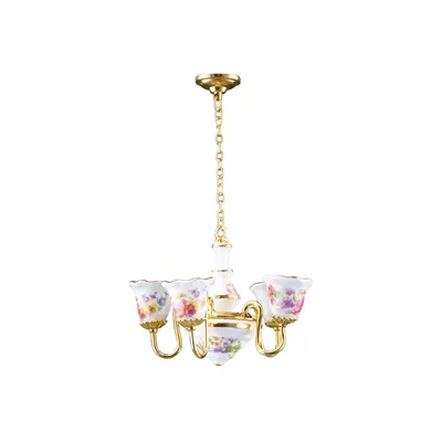 Produktbild von Porzellankronleuchter Miniatur Dresdner Rose – Puppenhaus Deko