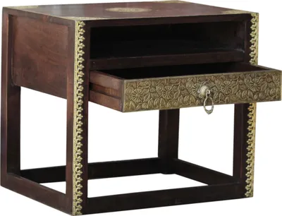 Produktbild von Beistelltisch mit Schubfach - Modell 53, Braun, Holz,Messing, 46*51*41 cm, Kaffeetische & Bodentische