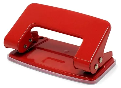 Produktbild von Metall-Locher mit 2 Löchern für Ordnerblätter, Kapazität 10 Blatt Papier, mit Auffangbehälter, Farbe Rot