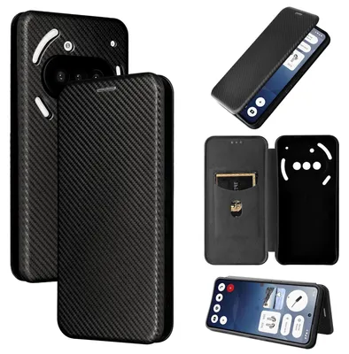 Produktbild von Für Nothing Phone 3a Carbon Faser Textur Hybrid Flip Schutz Handy Hülle Schwarz