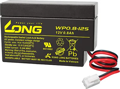 Produktbild von Kung Long WP0.8-12 Blei-Vlies-Akku, 12Volt, 0,8Ah mit JST Stecker