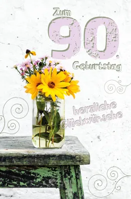 Produktbild von A - 90. Geburtstag - Karte mit Umschlag - Glasvase mit Blumen