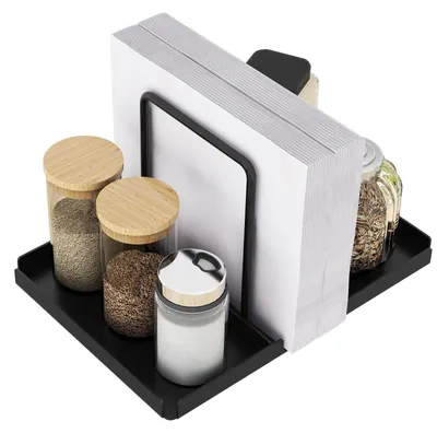 Produktbild von Schwarzer, metallener Serviettenhalter mit Kräuterset und Papierhalter