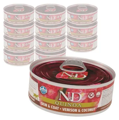 Zdjęcie produktu dla Farmina N&D Cat Quinoa Skin & Coat Venison & Coconut 12x80g Mokra Karma Dla Kota Jeleń Z Kokosem Na Skórę I Sierść