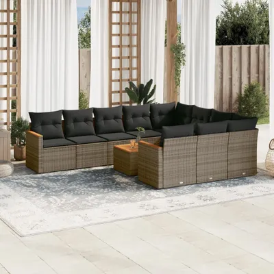 Produktbild von Design 11-tlg. Garten-Sofagarnitur mit Kissen Grau Poly Rattan, Gartenmöbel-Sets 2024 Neu