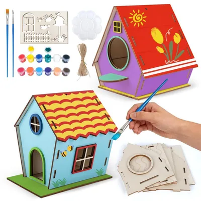 Image de Kit de construction de nichoir pour enfants, 2 pièces, ensemble de bricolage en bois pour construire et peindre