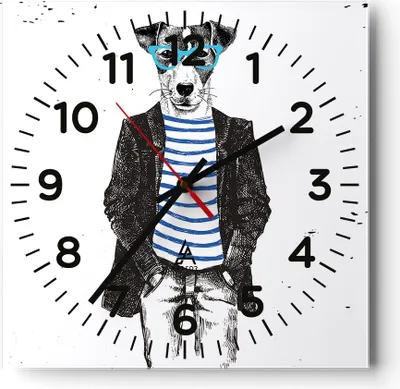 Produktbild von Wanduhr - Quadrat - Glasuhr - Hund Abstraktion - 30x30cm - Schleichendes Uhrwerk - Lautlos - zum Aufhängen bereit - Dekoration Modern - Wanddekoration aus Glas - C4AC30x30-3848