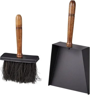 Produktbild von Kachelbürsten-Set - Gepoedercoatierte Eisenbürsten - Staubsaugerbürsten und Fegebürsten - Holzgriff - Schwarz/Braun
