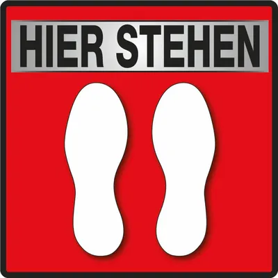 Produktbild von Fußboden-Aufkleber "Hier stehen" (30x30cm) - ROT