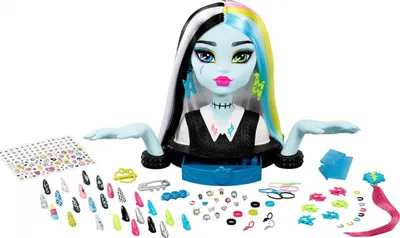 Produktbild von Monster High Frankie Stein Styling-Kopf mit über 65 Zubehörteilen für Nägel, Haare und Gesicht, Make-up-/Styling-Puppenkopf, Weiblich, 4 Jahr(e), Junge/Mädchen, 264 mm, Mehrfarbig