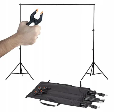 Produktbild von Hintergrundstativ-Set 2m mit Querstange, 4 Klemmen und Tasche