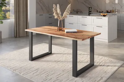 Produktbild von Baumkantentisch Akazie natur mit schwarzen Resin-Adern 180 x 90 cm U-Gestell schwarz POLLY