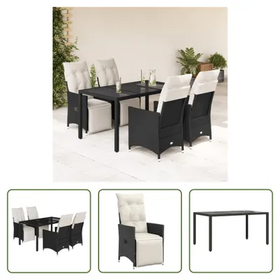 Produktbild von The Living Store 5-tlg. Garten-Essgruppe mit Kissen Schwarz Poly Rattan