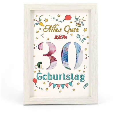 Produktbild von Geldgeschenk zum 30. Geburtstag in einem Holzrahmen