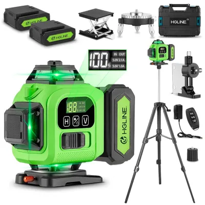 Produktbild von Laser Wasserwaage - 16 Linien 360° Kreuzlinienlaser - Horizontal & Vertikal - Profi Baulasergerät - 6000 mAh Akku - 1 m Stativ Set