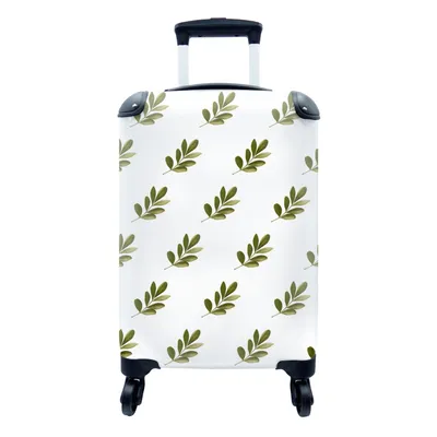 Produktbild von MuchoWow® Koffer Handgepäck Trolley Rollkoffer Kleine Reisekoffer mit 4 Rollen - Blätter - Muster - Grün - Cabin Size < 55x40x23 cm & 55x40x20 cm - Fotokoffer - Kabinenkoffer - Boardgepäck - Reise-Box - Reisekoffer - Reisegepäck - Koffer mit Bild - Trolley für Kinder