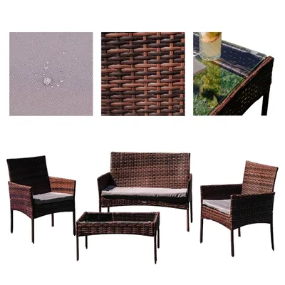 Zdjęcie produktu dla Ferani Zestaw mebli ogrodowych na taras technorattan 4-osobowy z poduszkami fotele sofa stolik kawowy brązowy/szary