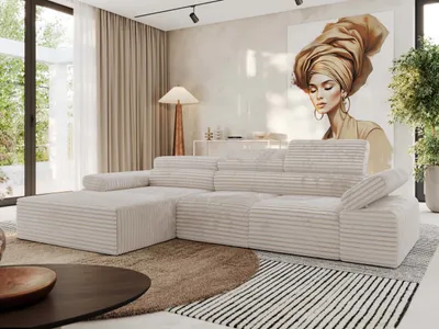 Produktbild von MKS MEBLE L-form Ecksofa RILASSO mit Relax-Funktion, verstellbare Kopfstützen - Beige Cord - Links