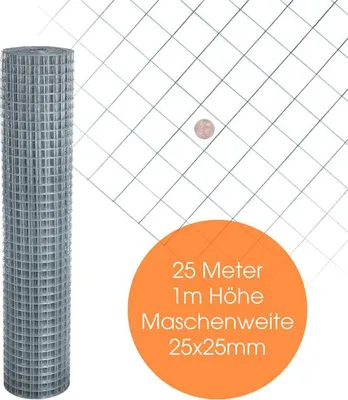 Produktbild von Volierendraht 4-Eck Maschendraht 1,0 x 25m 25x25 mm Gartenzaun Zaun verzinkt