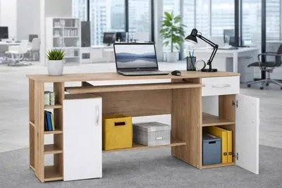 Produktbild von Schreibtisch Eiche sonoma Bürotisch Druckerfach Tastaturauszug #3703