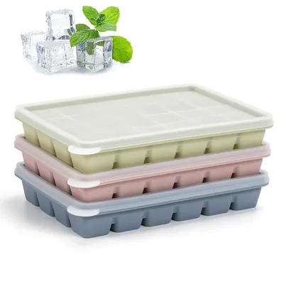 Produktbild von Eiswürfelform mit Deckel – 24er quadratische Silikon-Eiswürfelform, 3er Set, BPA-frei, wiederverwendbar, für Babynahrung, Kaffee und Eiscreme