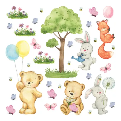 Produktbild von Sanders & Sanders Wandtattoo Waldtiere Multicolor 30 x 30 cm