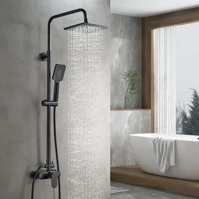 Produktbild von Höhenverstellbares Duschset - Regendusche - Handbrause - Duschstange - Duschschlauch