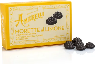 Produktbild von Amarelli Morette al Limone, Weiches Lakritz mit Zitrone, Box, 100 g, Amarelli Italien