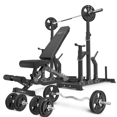 Immagine prodotto di Set MS2_2.0_83KG_G | Panca bifacciale + supporti regolabili + barra gommata e set di piastre pesi 83 kg - Marbo Sport