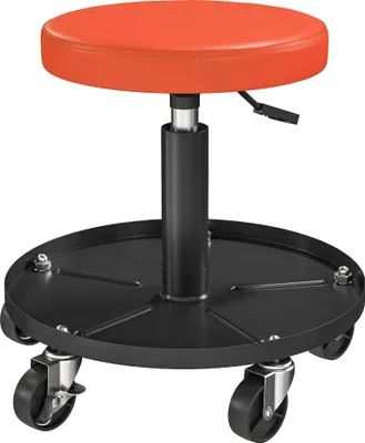 Produktbild von Werkstatthocker mit Rollen Ablagefläche höhenverstellbar 38-50cm bis 135 kg belastbar Orange