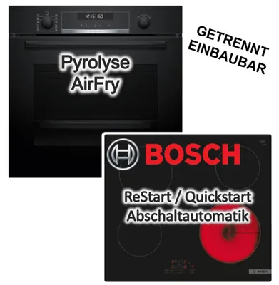 Produktbild von Bosch Herdset Einbaubackofen 71 Liter Air Fry Pyrolyse 3D Heißluft + Glaskeramik Kochfeld 60 cm TouchSelect