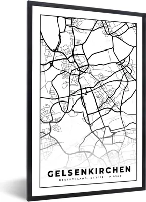 Produktbild von MuchoWow® Gerahmtes Poster Karte - Stadtplan von Gelsenkirchen - Stadtplan 60x90 cm - Poster mit Schwarzem Bilderrahmen Wandposter Rahmen Foto Bilder - Kunst