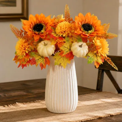 Kunstsonnenblumen-Sträuße, 2er-Set, Herbstdeko, 34 cm