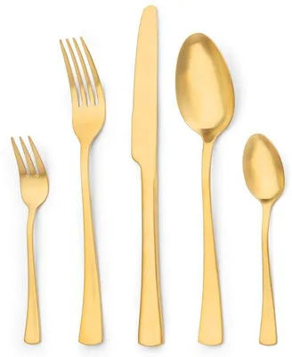 Produktbild von Ibenzoa® 30-teiliges goldenes Besteckset aus Edelstahl für 6 Personen – Messer, Tafelgabeln, Salatgabeln, Ess- & Teelöffel, matt