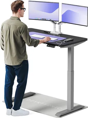 Produktbild von Desktronic HomeOne Elektrisch höhenverstellbarer Schreibtisch 120x60cm Grau/Schwarz mit Memory-Funktion, Anti-Kollisions Technologie, USB-A und USB-C-Ladeanschlüssen