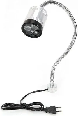 A close-up studio shot of a flexible LED work light with a power cord and plug.
