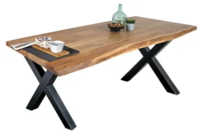 Produktbild von Esstisch Baumkante massiv Akazie Natur 160 x 85 X-Gestell schwarz TOMASO