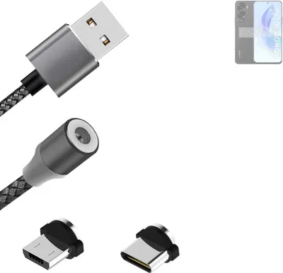 Produktbild von K-S-Trade Hochwertiges Magnet-Lade-kabel Sync-Kabel Daten-Kabel kompatibel mit Huawei Honor 90 Lite mit USB-Typ-C-Anschluss und Micro-USB-Anschluss 2A