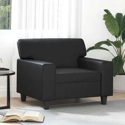 Produktbild von Schwarzer Sessel aus Kunstleder mit 60 cm Sitzbreite, Metallgestell und Schaumstoffpolsterung für Wohnzimmer, Lounge, Gästezimmer und Schlafzimmer