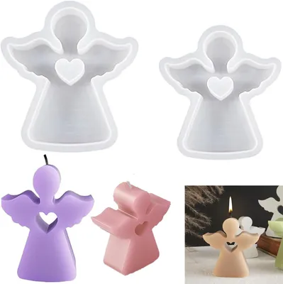 Imagen del producto de 2 moldes de silicona Engel, en 3D, flexibles y reutilizables, para velas y jabones