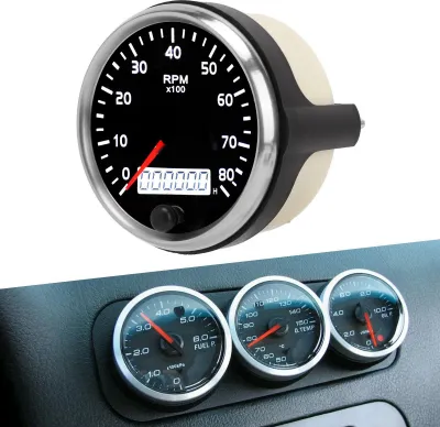 Produktbild von 85-mm-Zeiger-Drehzahlmesser 0-8000 U/min LCD-Display Universal für PKW-LKW-Boot-Diesel-Benzinmotor 9-32 V