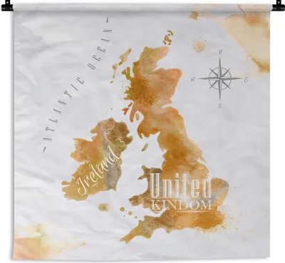 Produktbild von MuchoWow® Wandteppich Wandbehang Weltkarte - England - Aquarell 60x60 cm Tapisserie Dekoration Wandtuch - Dekorationen - Wand Decke