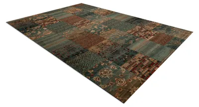 Image de Tapis en laine KASHQAI 4327 400 Patchwork vert vert 67x275 cm