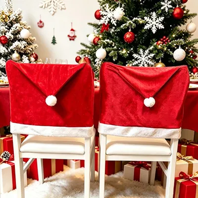 Produktbild von Stuhlhussen Weihnachten - 2er Set - 50 x 60 cm - Weihnachts-Stuhlbezüge - Dekorative Stuhlhussen für Küche und Esszimmer - Weihnachtsdekoration